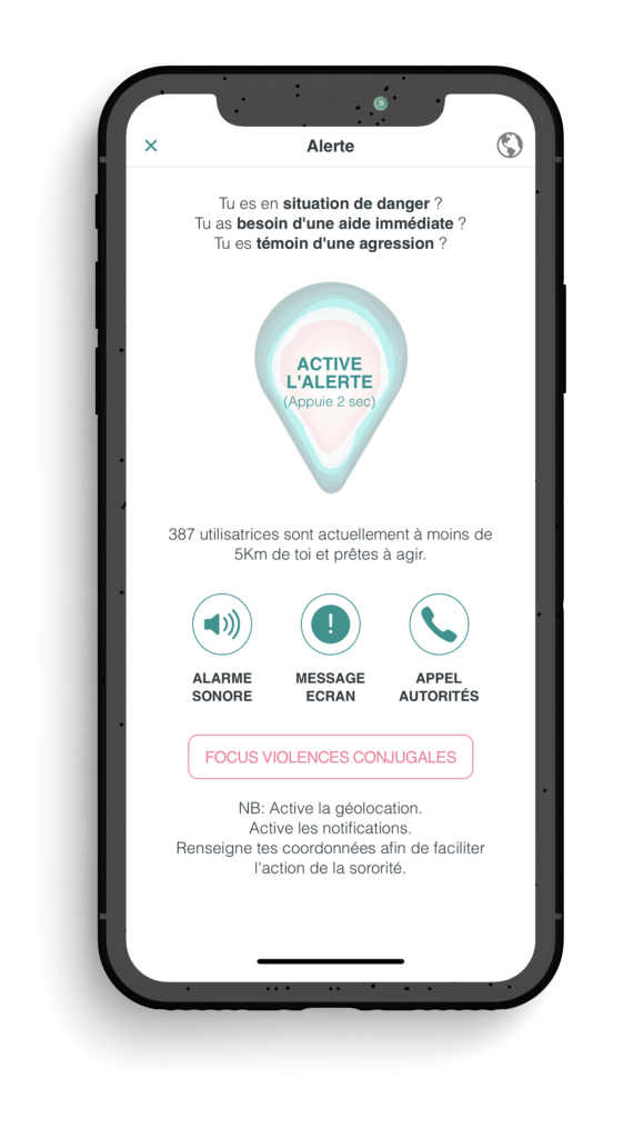 Ecran Alerte de l'application "The Sorority"