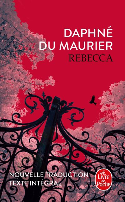 Couverture du livre Rebecca de Daphné du Maurier avec un portail et un fond rouge