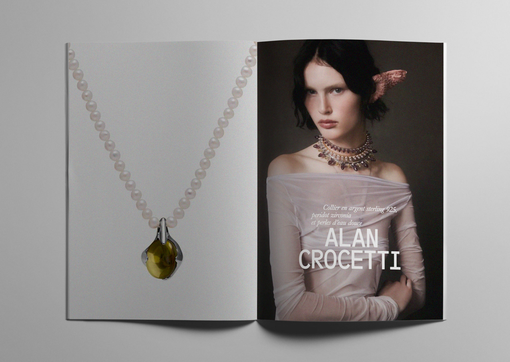 Collier en argent sterling 925, peridot zirconia et perles d’eau douce, ALAN CROCETTI